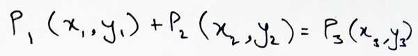 "P1(x1, y1) + P2(x2, y2) = P3(x3, y3)"